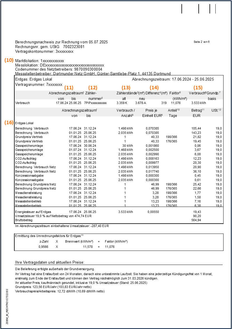 Muster einer Gasrechnung