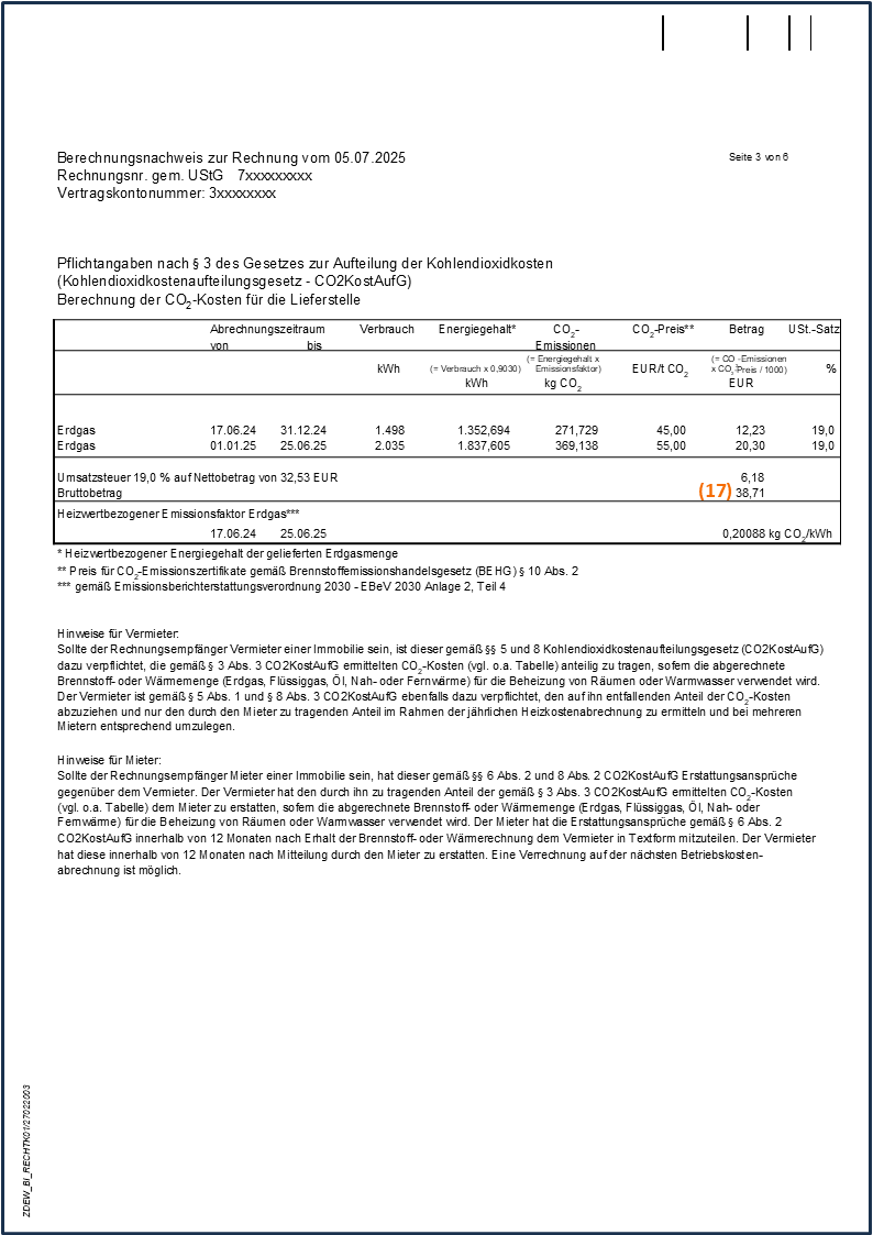 Muster einer Gasrechnung