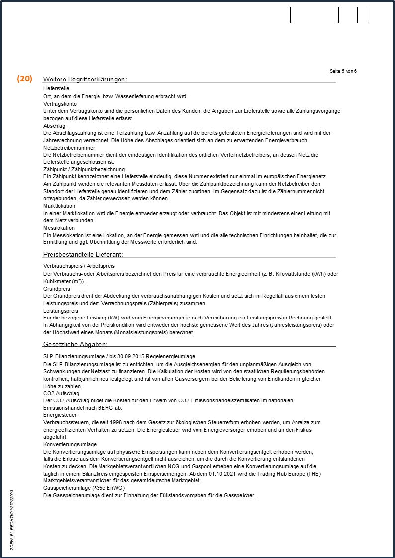 Muster einer Gasrechnung