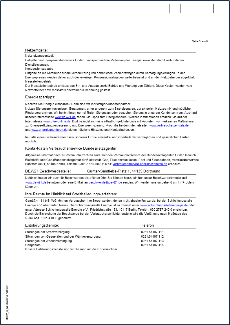 Muster einer Gasrechnung