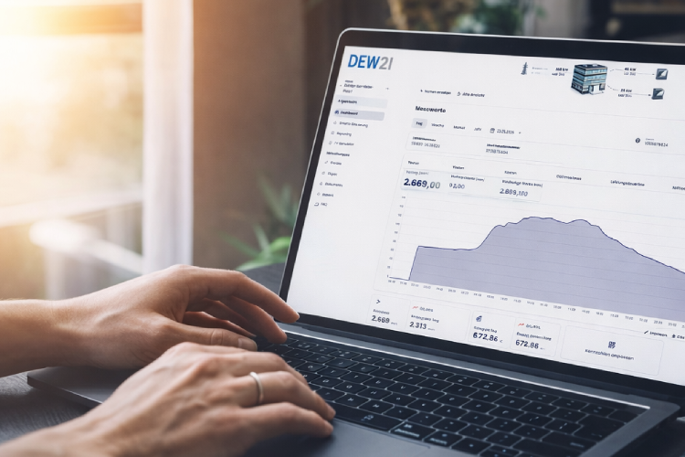 Laptop mit Ansicht einer Messen mit Graph