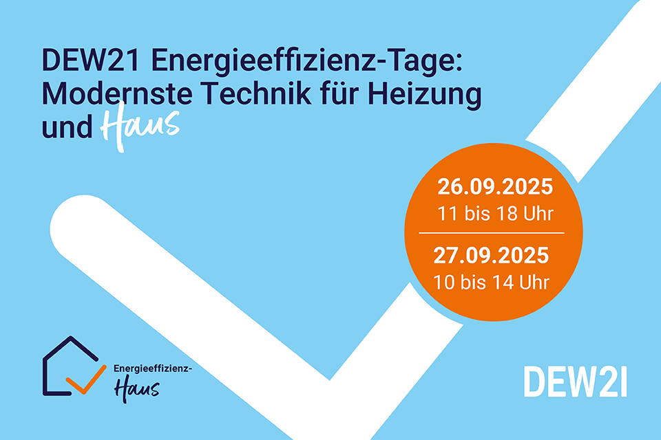 Bannerschrift Tag der offenen Tür im DEW21 Energieeffizienz-Haus.