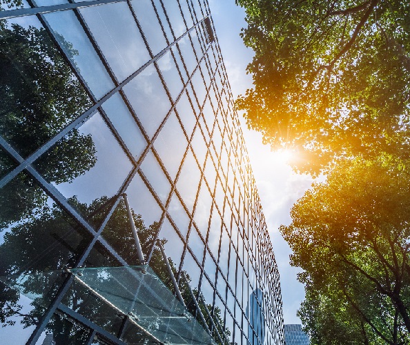 modern office building with green leaves