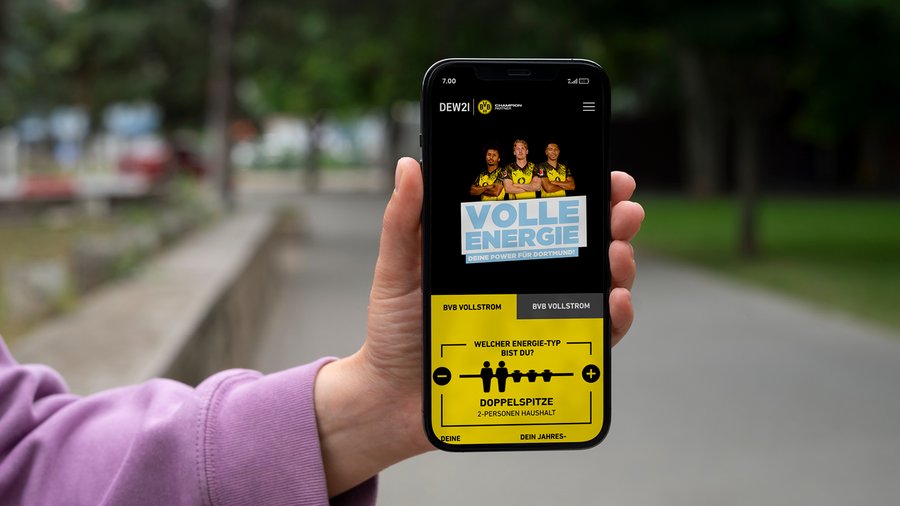 BVB x DEW21 Startseite auf handy geöffnet mit sichtbarem Tarifrechner