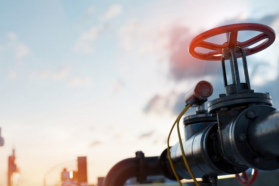 Gas tap with pipeline system at natural gas station.